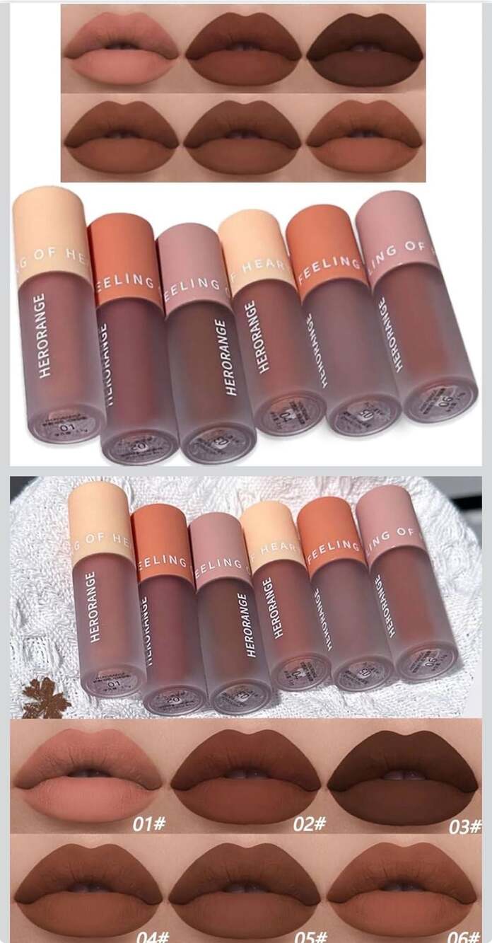 HERORANGE Feeling of Heart Velvet Matte Lip Glaze Set (6-Piece Collection)